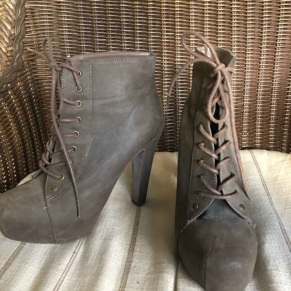 Taupe Platform Heel Booties Size 8